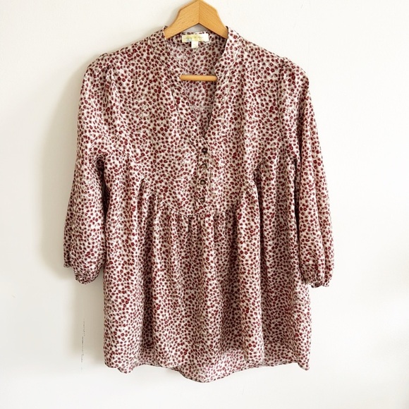 Mimi + Daphne brown leopard print boho babydoll blouse top size M - Picture 1 of 8